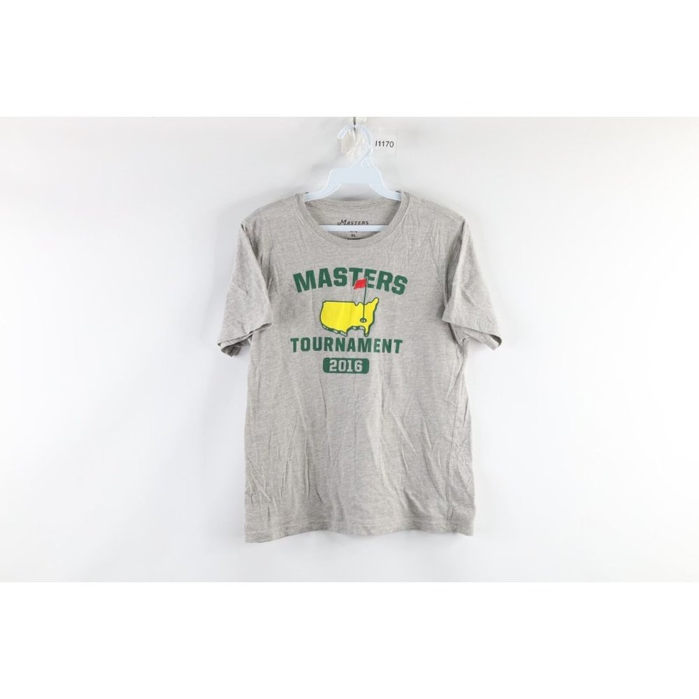The Masters Womens XL 2016 Augusta Spell Out Golfing Golf T-Shirt Heather Gray